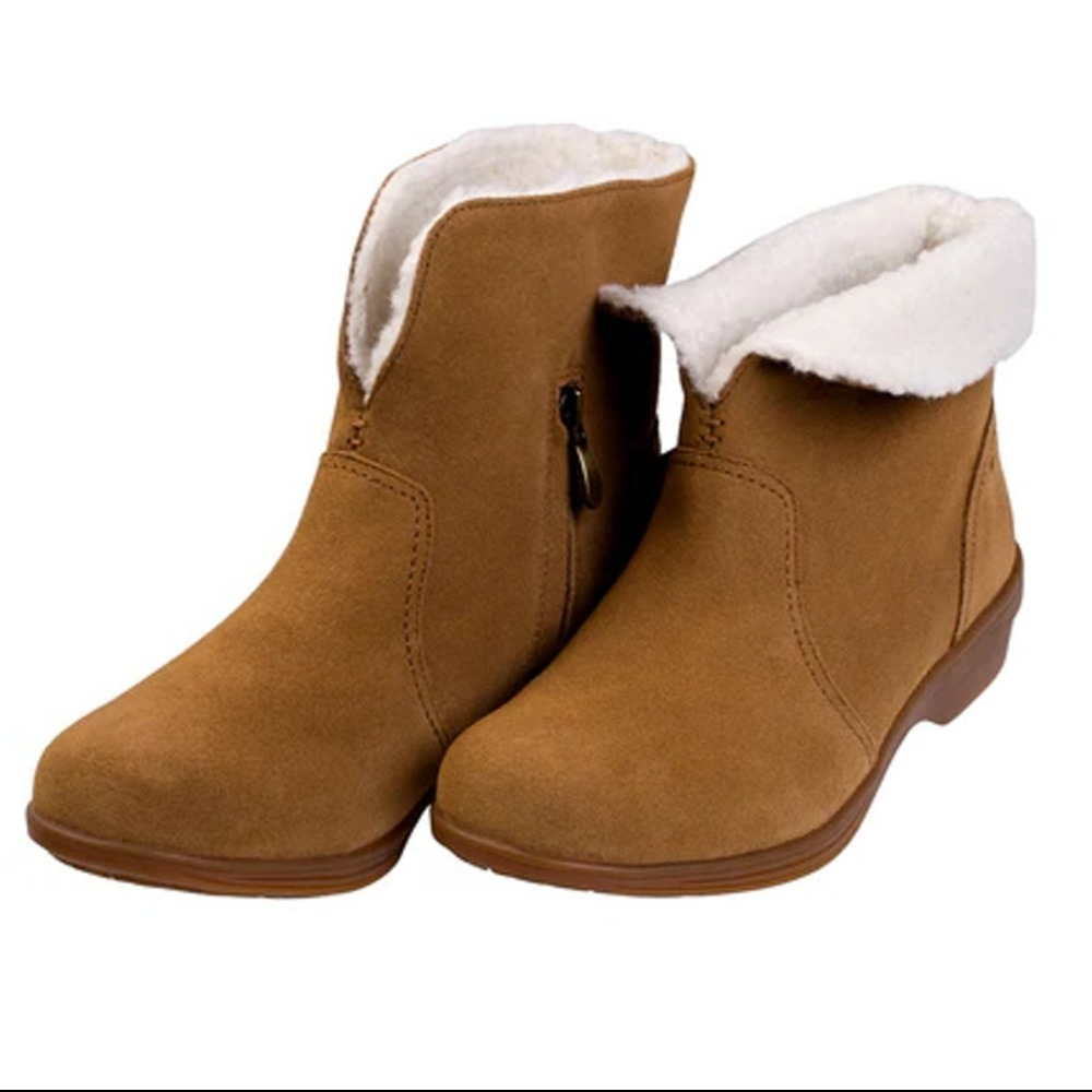 Spenco Womens Sun Valley Ankle Boots Size 8.5 Tan Suede Sherpa Lined NIB